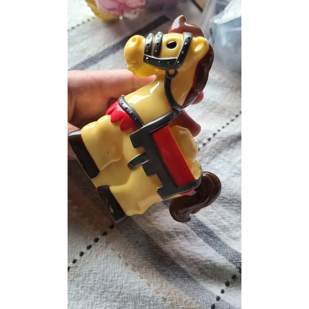 Vintage Plastic Horse Figurine Tan Brown Red Saddle Toy Animal Collectible